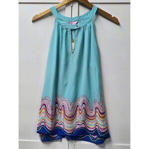 Lilly Pulitzer 100% Silk Rogan Shorely Blue The Catch Stripe Engineer Top New L